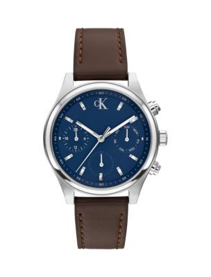 Monogram Chronograph Leather Strap Watch, Blue