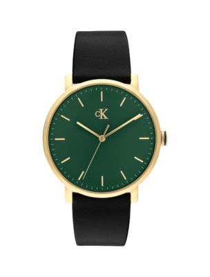 Minimalist Monogram Leather Strap Watch, Green