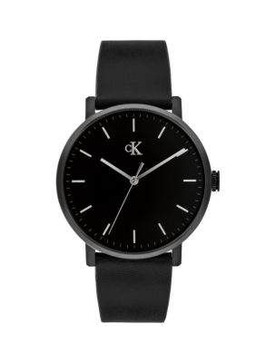 Мужские часы Calvin Klein Minimalist Monogram Leather Strap Watch, цвет: Чёрный
