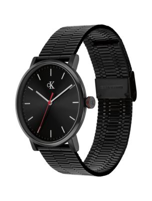Minimalist Monogram Link Bracelet Watch, Black