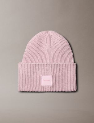 Woven Logo Patch Beanie, Pink