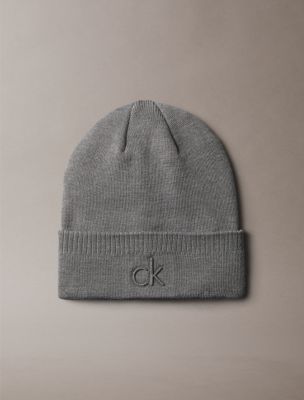Embossed Logo Beanie, Medium Grey Heather