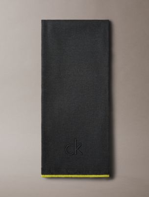 Embossed Logo Tipped Scarf, Gunmetal Heather