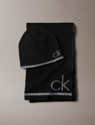 Flocked Monogram Logo Beanie and Scarf Set, Black