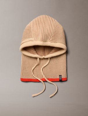 Tipped Ribbed Balaclava, Tan