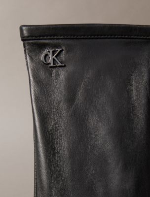 Женские перчатки Calvin Klein Monogram Leather Gloves, цвет: Чёрный — фото 3