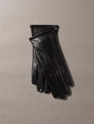 Women's Monogram Leather Gloves, Black