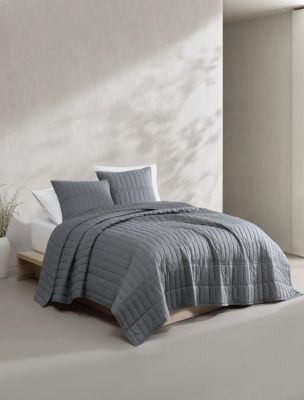 Washed Percale Cotton Quilt Set, Graphite