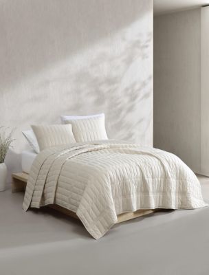 Washed Percale Cotton Quilt Set, Light Beige