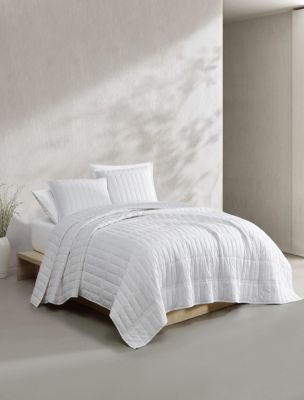 Washed Percale Cotton Quilt Set, White
