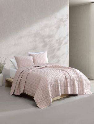 Washed Percale Cotton Quilt Set, Petal Pink