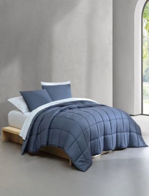Plush Reversible Comforter Set, Slate Blue