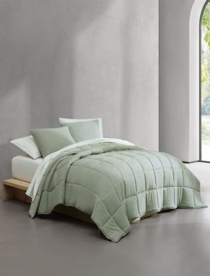 Plush Reversible Comforter Set, Sage Green
