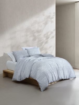 Washed Percale Cotton Stripe Duvet Cover Set, Blue Graphite