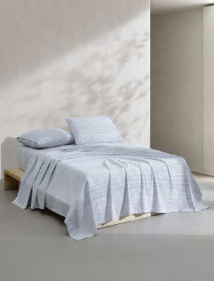 Washed Percale Cotton Stripe Sheet Set, Blue Graphite