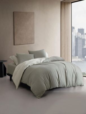 Contrast Weave Duvet Cover Set , Green