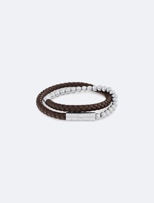 Braided Leather Bracelet, Black / Hematite