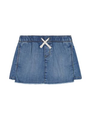 Girls Drawstring Denim Skorts, Blue