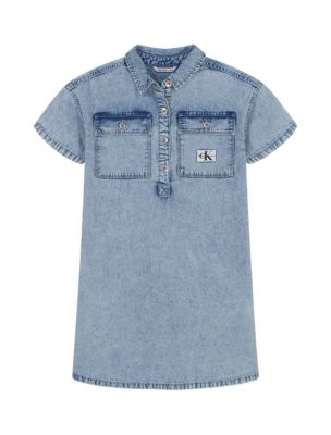 Girls Monologo Patch Short Sleeve Denim Dress