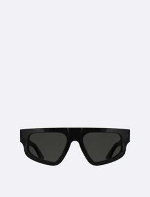 Emblem Logo Modified Rectangle Sunglasses, Black