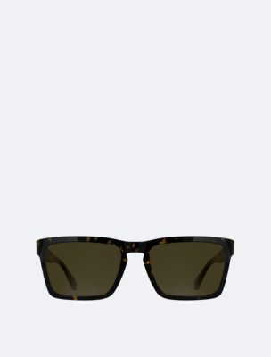 Acetate Modified Rectangle Sunglasses, Dark Havana