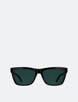 Acetate Modified Rectangle Sunglasses, Dark Havana