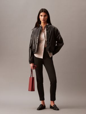 Ponte Solid Skinny Fit Pants, Black