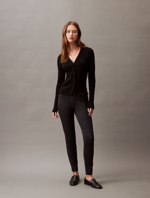 Ponte Solid Skinny Fit Pants, Black Plaid
