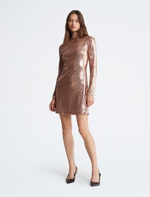 Sequin Mini Dress, Gold