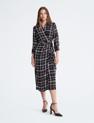 Robe longue portefeuille à carreaux, carreaux de vitre