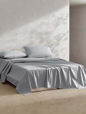Washed Percale Cotton Sheet Set, Steel Blue