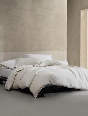 Modern Cotton Ribbed Matelasse Duvet Cover Set, Ivory / Grey Heather