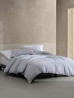 Modern Cotton Ribbed Matelasse Duvet Cover Set, Grey / Blue Heather