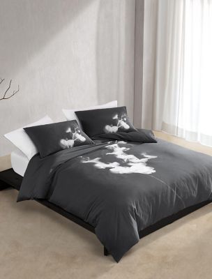 Orchid Cotton Sateen Duvet Cover Set, Charcoal Grey