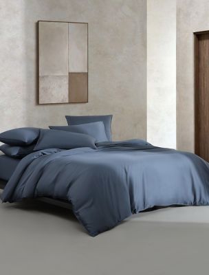 Organic Earth Cotton Sateen Duvet Cover Set, Midnight Blue