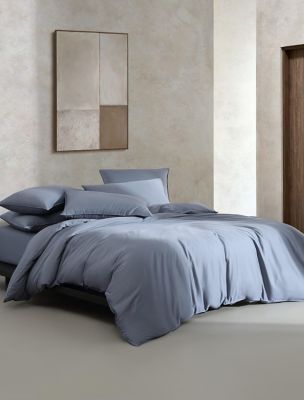 Organic Earth Cotton Sateen Duvet Cover Set, Dusk Blue