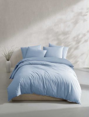 Washed Percale Cotton Duvet Cover Set, Chambray Blue