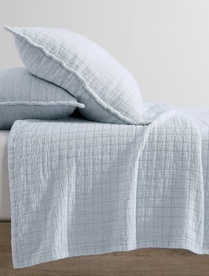 Essential Garment Washed Cotton Jacquard Sham Set, Dawn Blue
