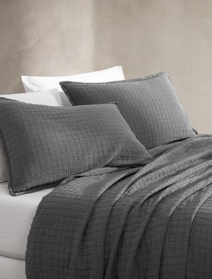 Essential Garment Washed Cotton Jacquard Sham Set, Graphite