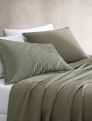 Essential Garment Washed Cotton Jacquard Sham Set, Vetiver Green
