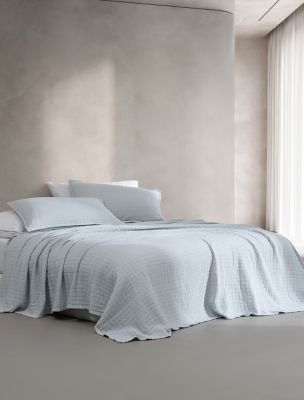 Essential Garment Washed Cotton Jacquard Coverlet, Dawn Blue