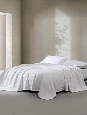 Waffle Stripe Cotton Blanket, White