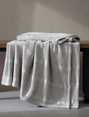 Waffle Stripe Cotton Blanket, Aluminum Grey
