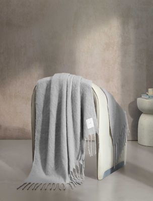 Reversible Fringe Throw Blanket, Grey