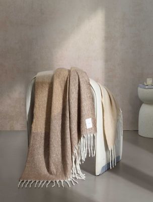 Reversible Fringe Throw Blanket, Camel