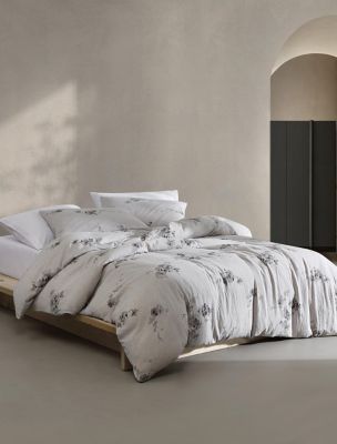 Aquarelle Floral Cotton Melange Gauze Comforter Set, Grey