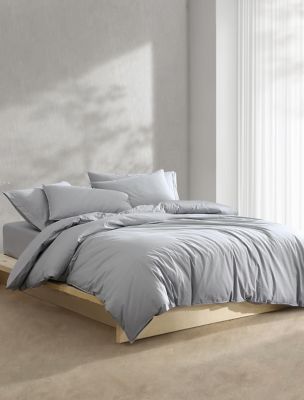 Washed Percale Cotton Comforter Set, Steel Blue