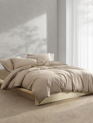 Washed Percale Cotton Comforter Set, Camel Brown