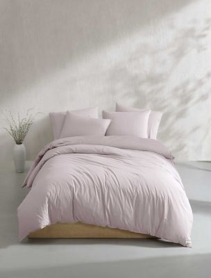 Washed Percale Cotton Comforter Set, Petal Pink