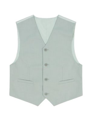 Boys Textured Button-Down Suit Vest, Emerald Green